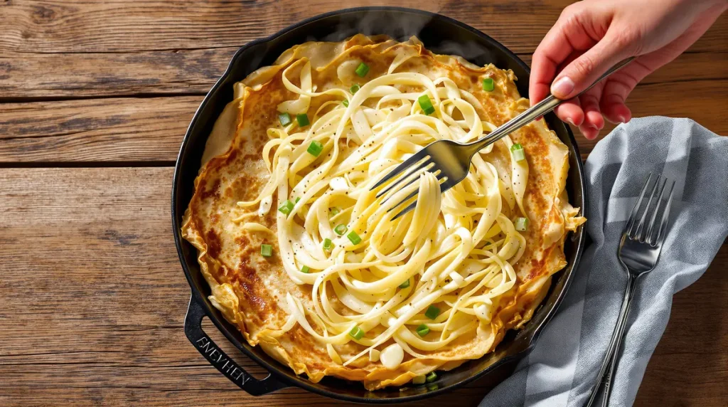 « Je la fais chaque mars » : cette crêpe salée aux poireaux renferme une touche de fromage qui la rend magique !